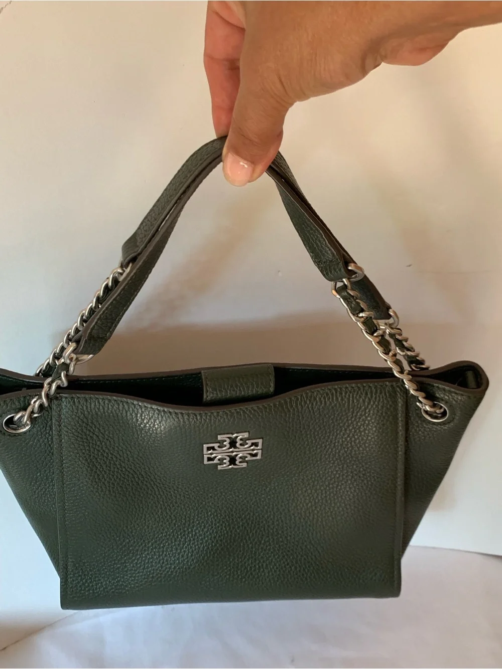 Tory Burch Forest Green Leather Shoulder small Tote